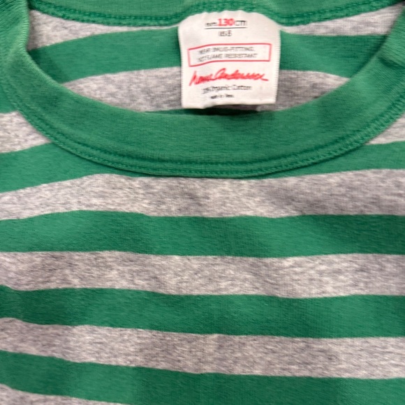 Hanna Andersson Green and Gray Striped Pajama Set sz 8 / 130 cm LIKE NEW - Picture 2 of 5